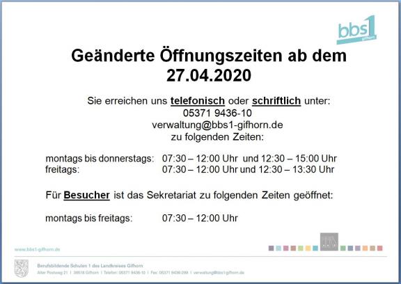 Geänderte Öffnungszeiten der Verwaltung